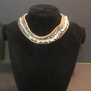 Chasing charlie Blue and bronze beaded choker necklace​